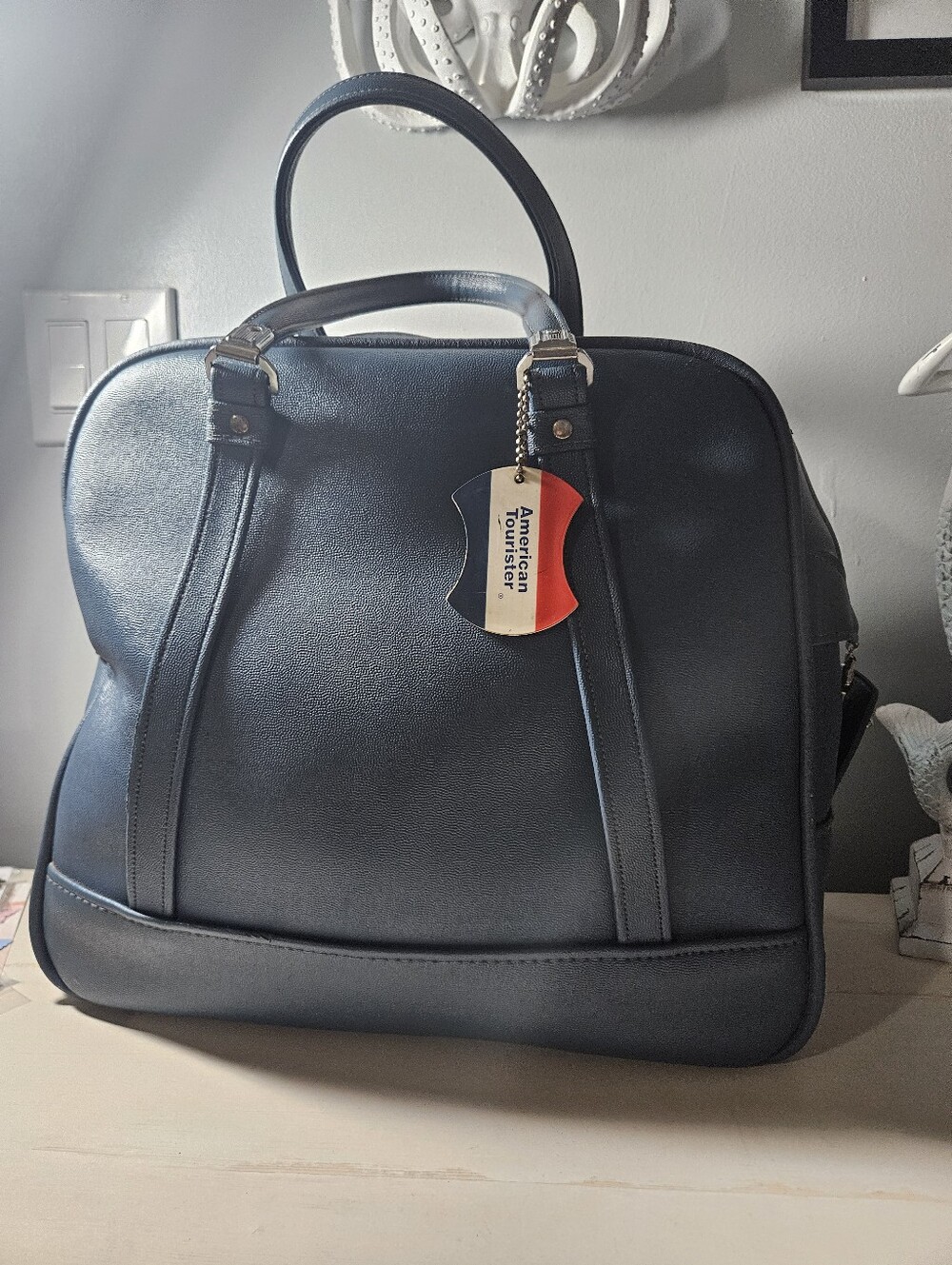 Vintage 1970s American Tourister Escort Blue Vinyl Carry On Tote Bag
